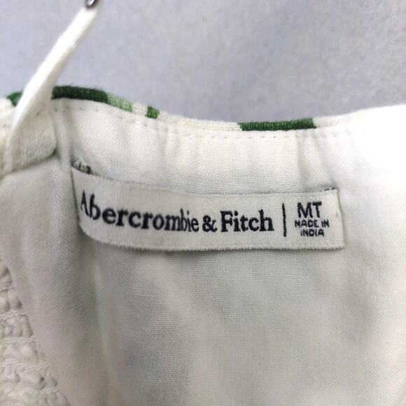 Abercrombie & Fitch Green Floral Sheath Dress Sz M Smocked Back Linen Cotton - Picture 3 of 10